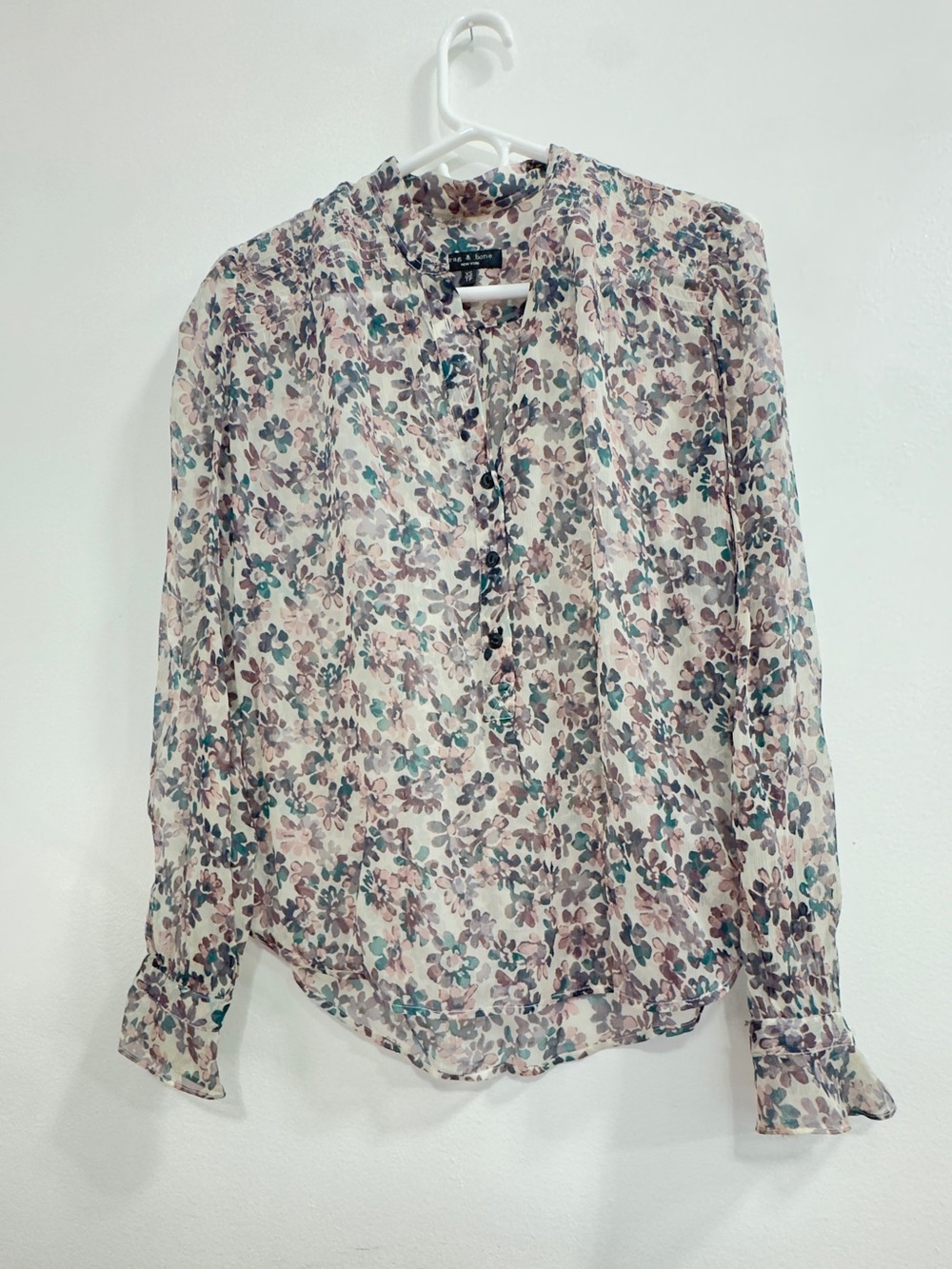 rag & bone Floral Pintuck Blouse in Cream, Teal & Mauve